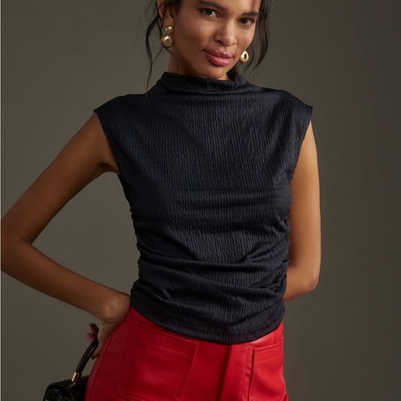 Maeve Tops - Maeve Mock-Neck Textured Muscle Tee